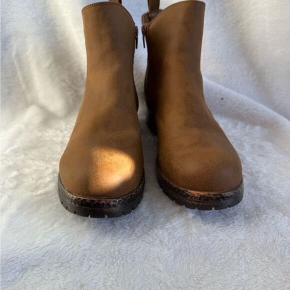 Brown Suede Ankle Boots with Elastic Panels - Picture 2 of 5